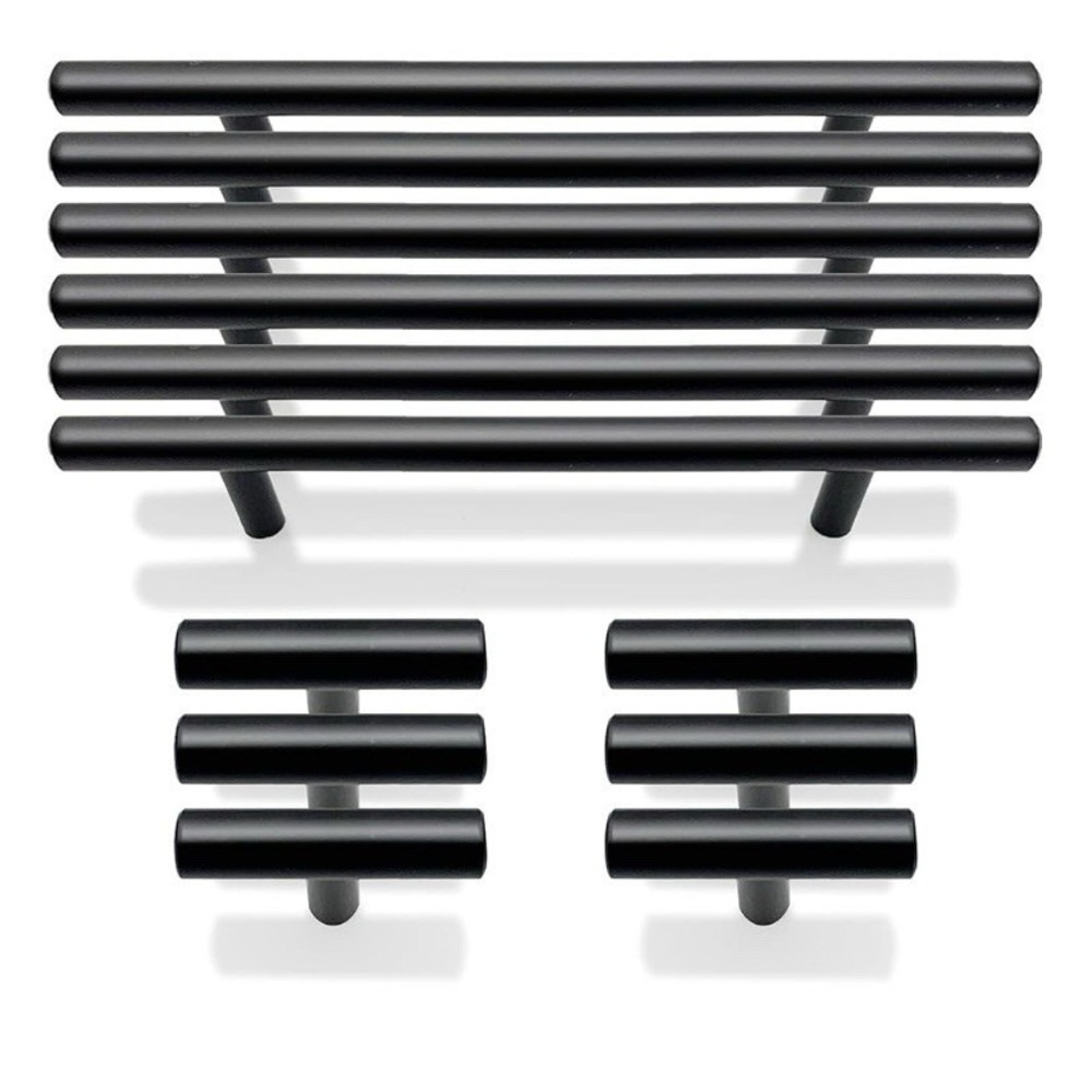 12 Pack 7.8" T-Bar Black Matte Cabinet Pulls + 2" Knobs Kitchen Drawer Pulls
